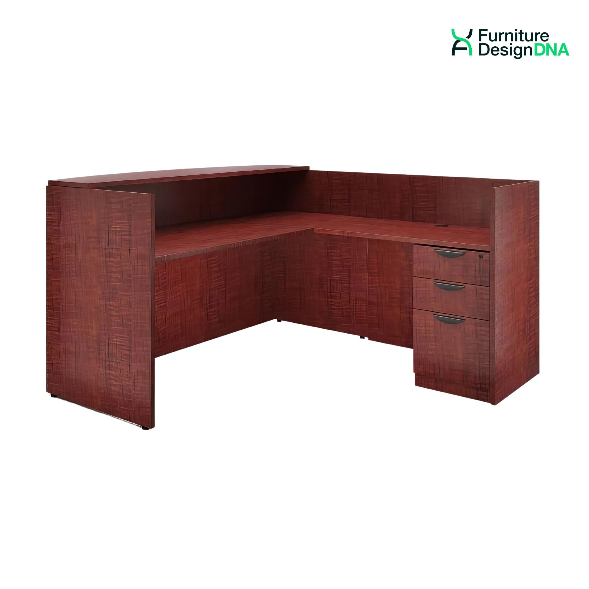 Buy cherry L Shape Reception Desk with BBF Pedestal