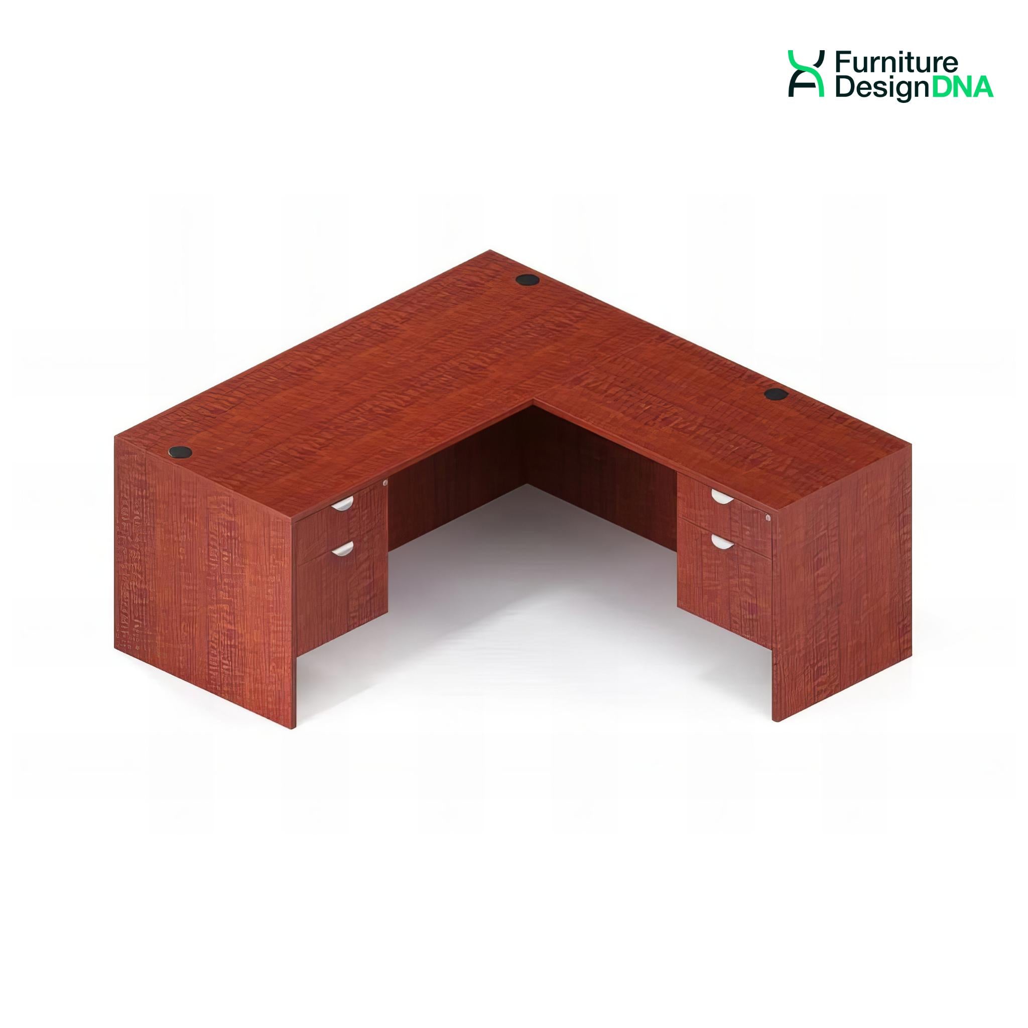 Buy cherry L Shape Desk with 2 Hanging BF Pedestals