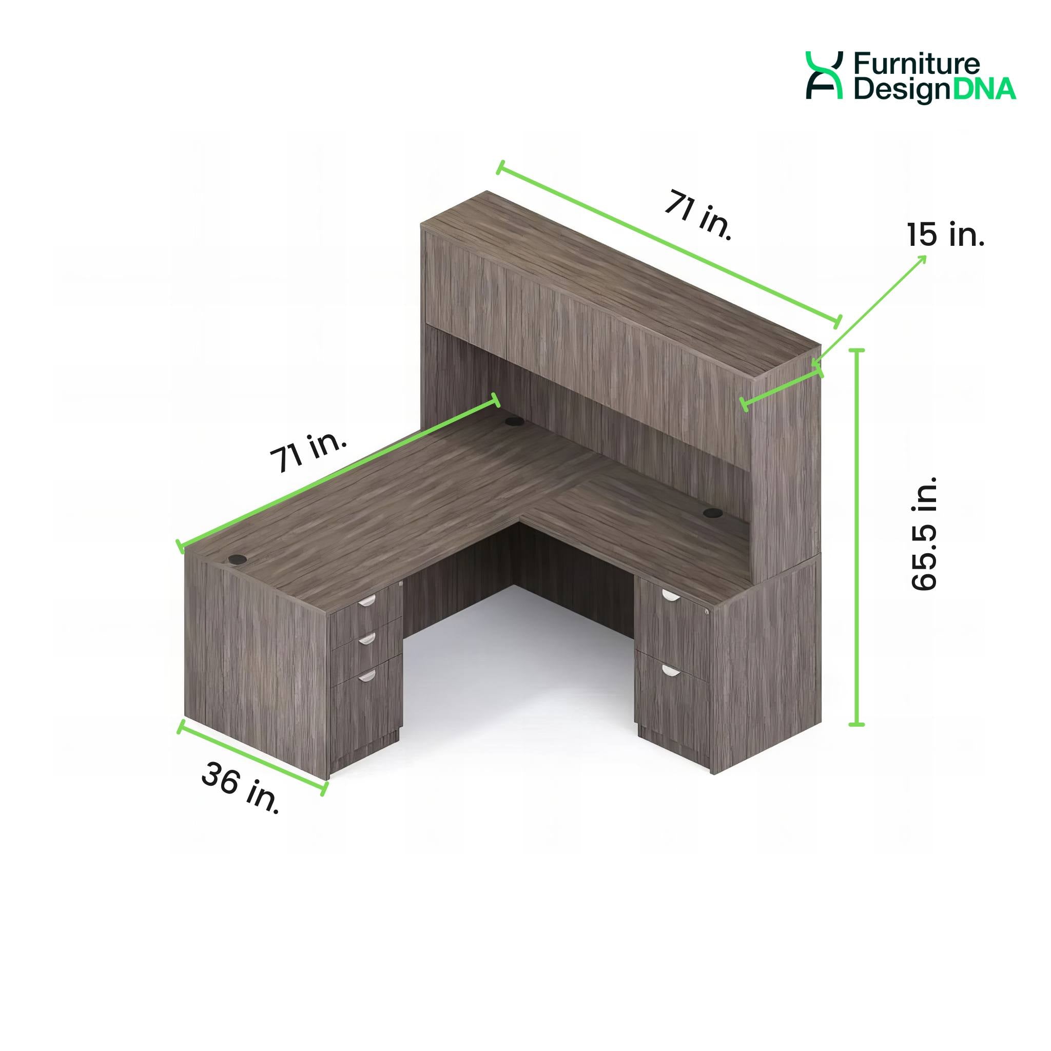 66" x 72" L Shape with Hutch BBF and FF Pedestals - 0