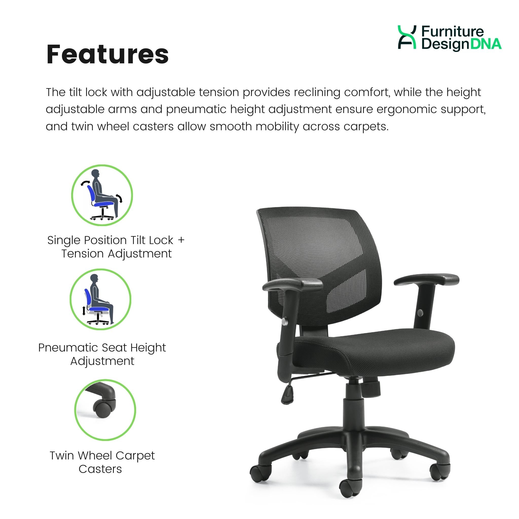 Mesh Mid Back Tilter Task Chair