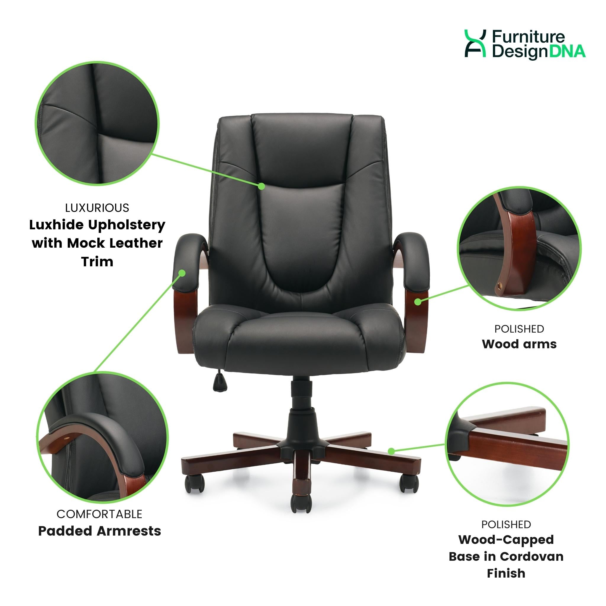 Luxhide Tilter Conference/Management Chair Wood Arms and Base - 0